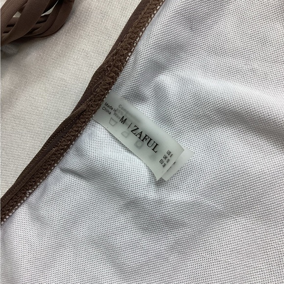 Zaful Brown Textured Bikini Set Modern Minimalist Swimwear - Picture 6 of 6